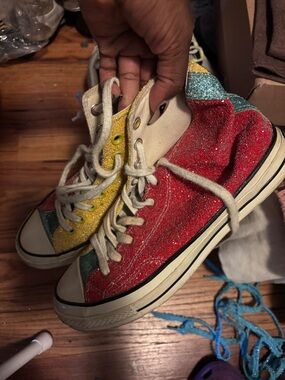 Converse Multicolor Glitter High-Top Sneakers - Red, Yellow, Teal, White
